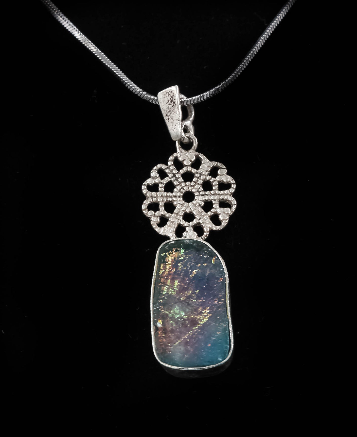 HAND MADE ROMAN GLASS WITH STERLING SILVER (ST925) PENDENT