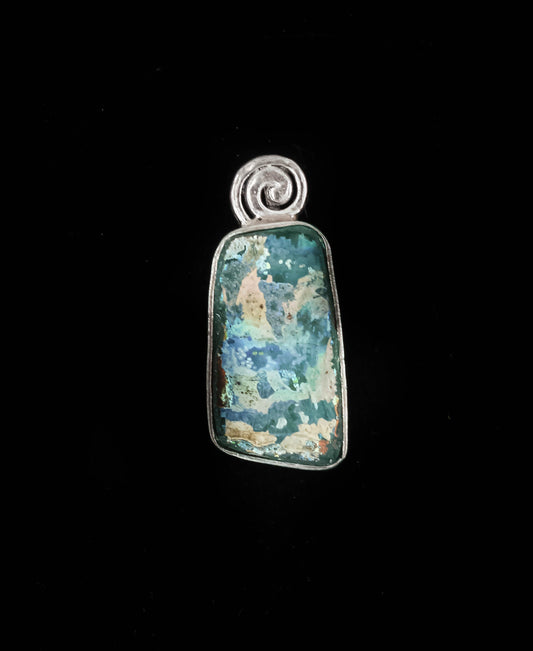 HAND MADE ROMAN GLASS WITH STERLING SILVER (ST925) PENDENT