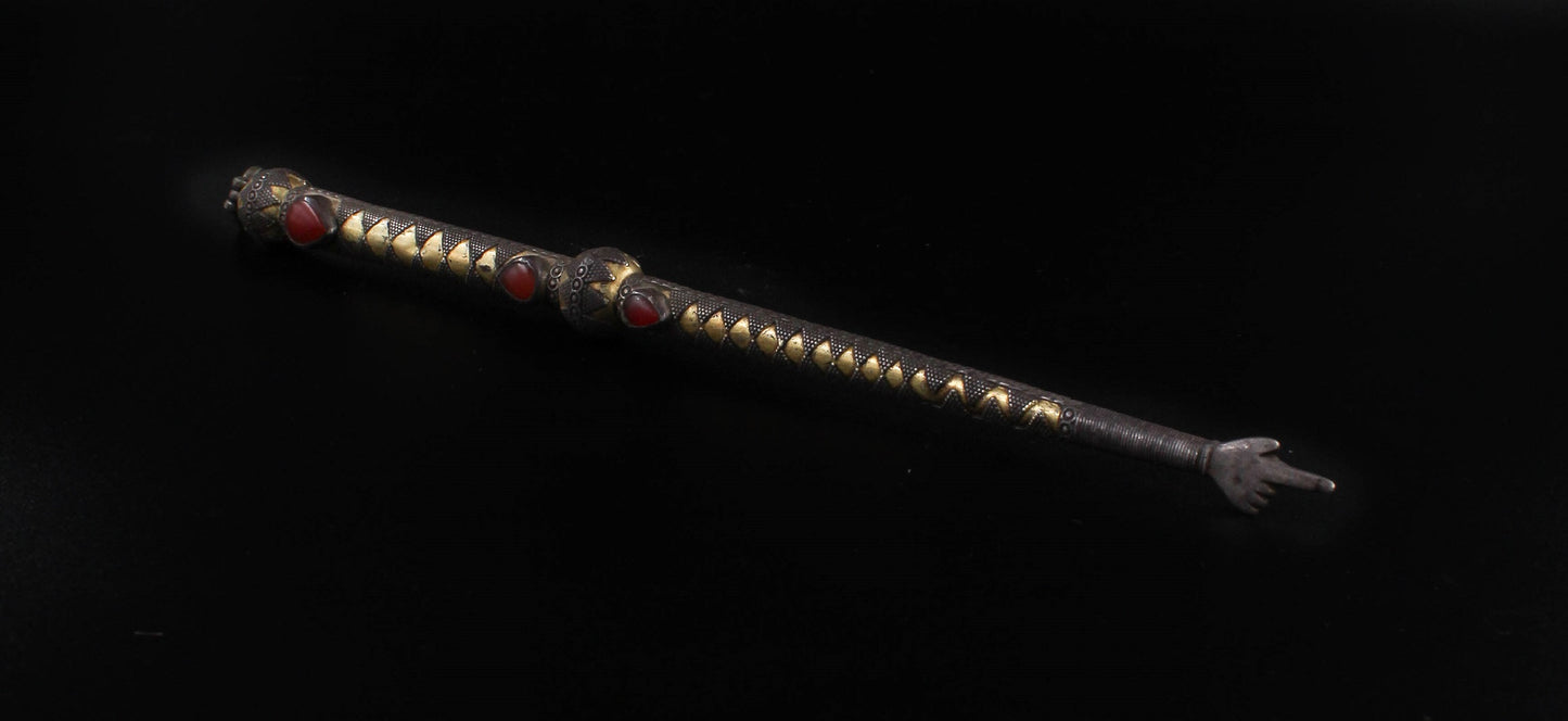 Old Hand Made Silver (925) Gold Plated Torah Pointer (Yad) With Carnelian Stone