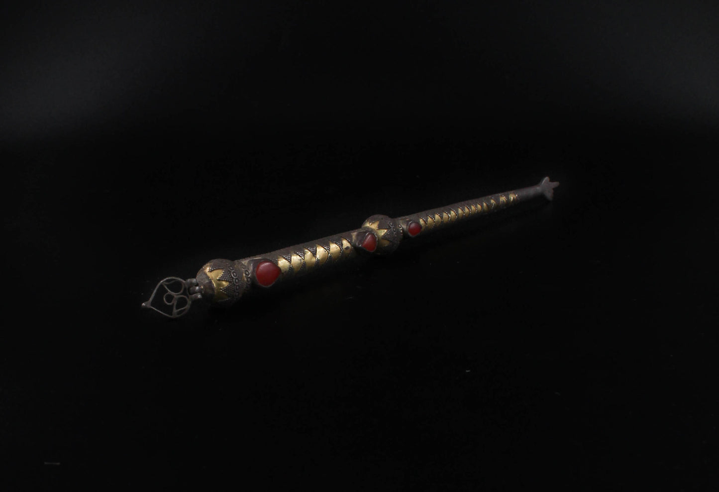 Old Hand Made Silver (925) Gold Plated Torah Pointer (Yad) With Carnelian Stone