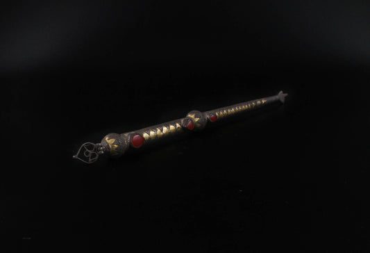 Old Hand Made Silver (925) Gold Plated Torah Pointer (Yad) With Carnelian Stone