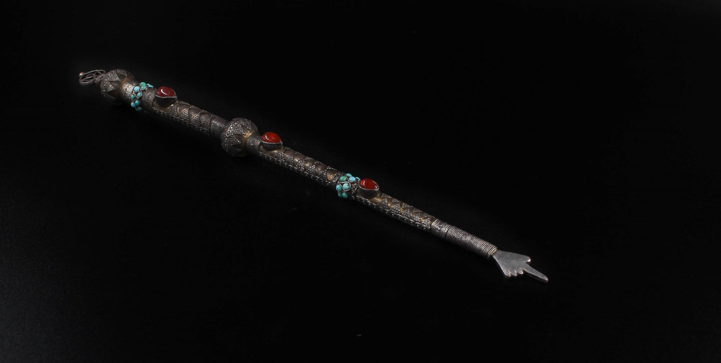 Old Hand Made Silver (925) Gold Plated Torah Pointer (Yad) With Carnelian Stone & Turkish Stone