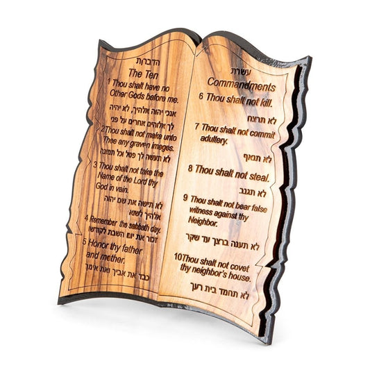 Olive Wood Hand-Carved Ten Commandments Desk Ornament