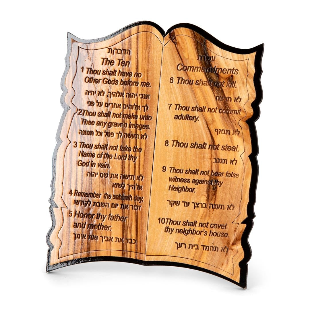 Olive Wood Hand-Carved Ten Commandments Desk Ornament