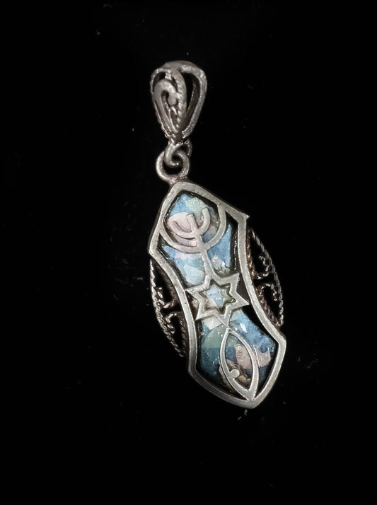 HAND MADE ROMAN GLASS WITH STERLING SILVER (ST925) PENDENT