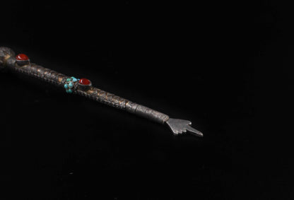 Old Hand Made Silver (925) Gold Plated Torah Pointer (Yad) With Carnelian Stone & Turkish Stone
