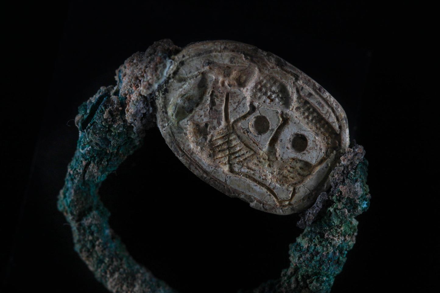 A Canaanite  Scarab  Seal With Its Bronze Ring