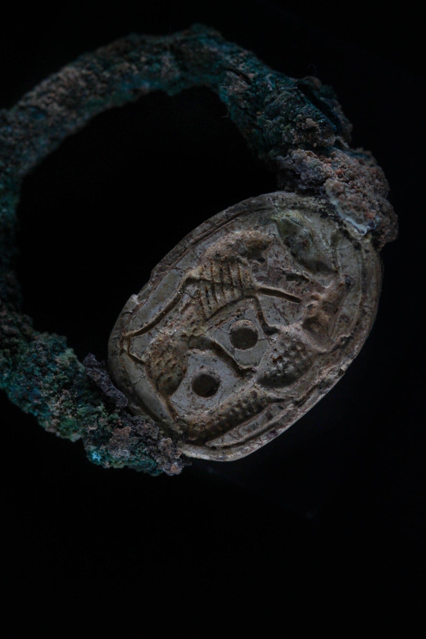 A Canaanite  Scarab  Seal With Its Bronze Ring