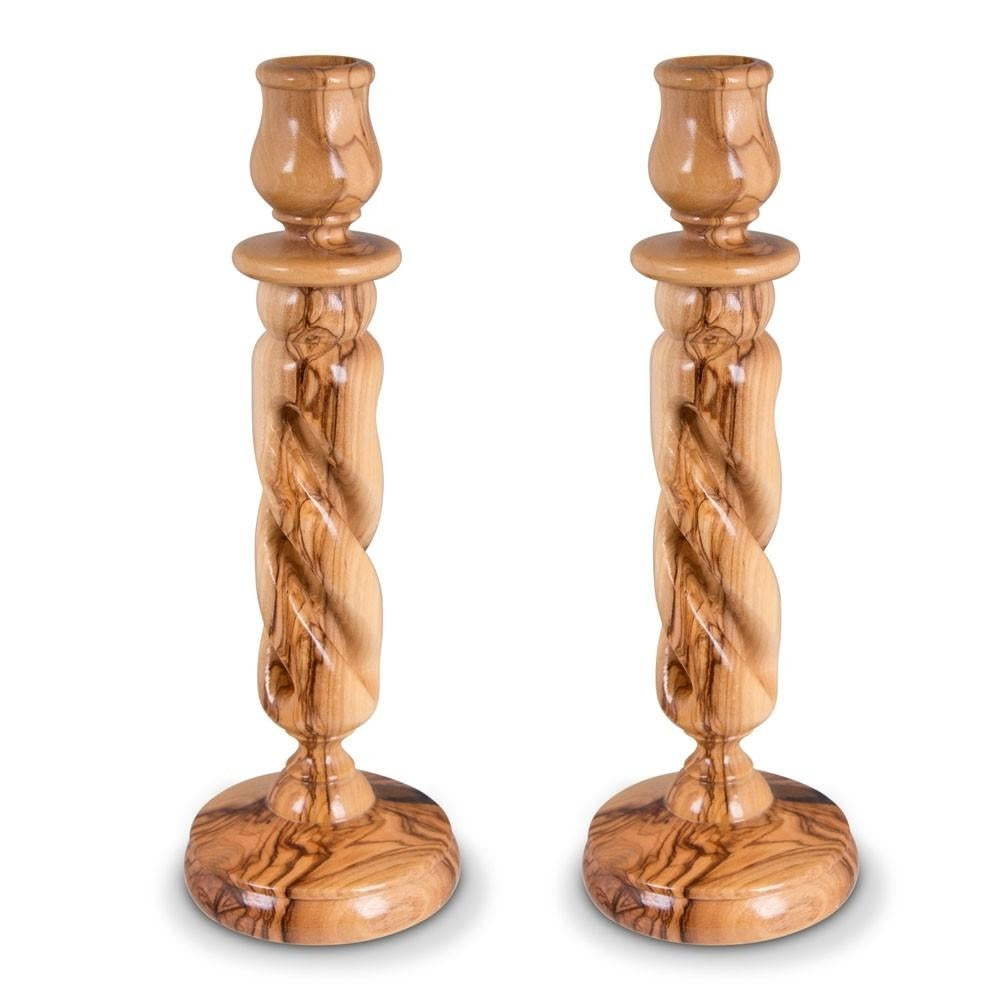 Olive Wood Large Spiral Candlesticks