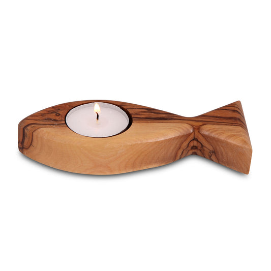 Olive Wood Fish Candle Holder